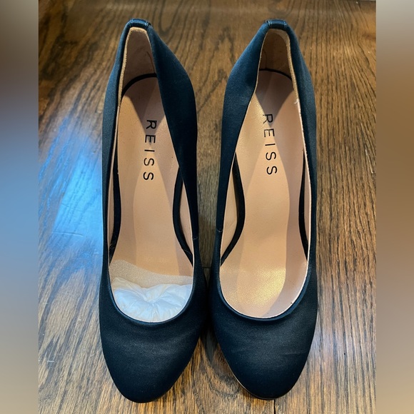 Reiss Blue Satin Pumps with Gold Deco Heel - Picture 3 of 6